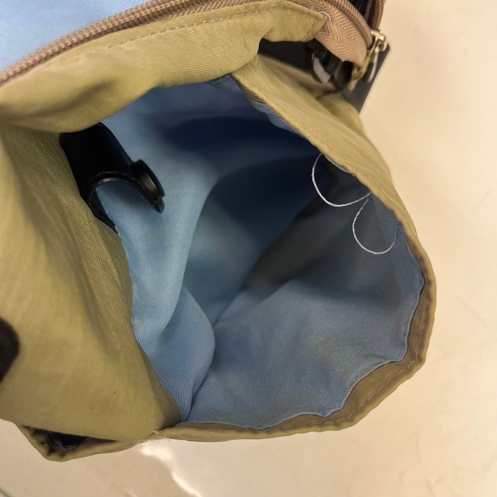 Baggallini Khaki Nylon Crossbody Hobo Bag Adjustable Strap Tan Blue Lining - Picture 11 of 14